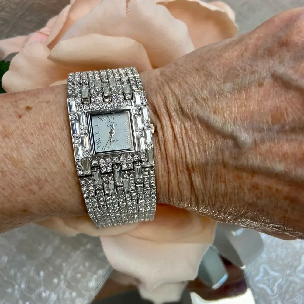 Suzanne Somers Rhinestone Encrusted Glamourous Dress Watch